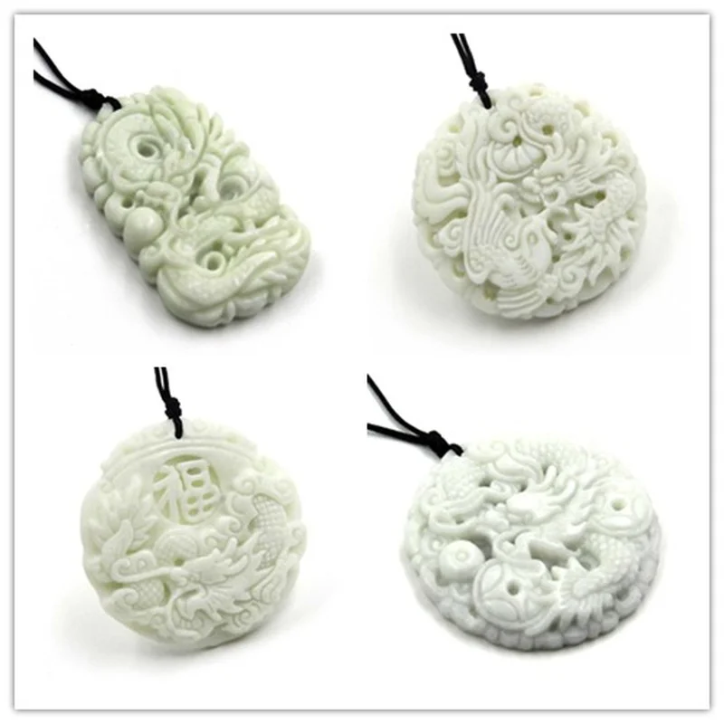Necklaces - Naturalna biel jade smok wisiorek feniks
