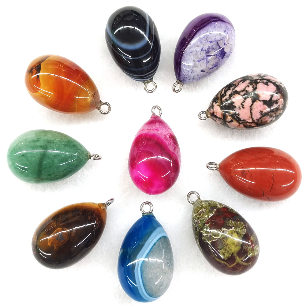 Crystal Pendant Necklace Natural Stone - 30x19mm Mini zawieszka w kształcie jajka