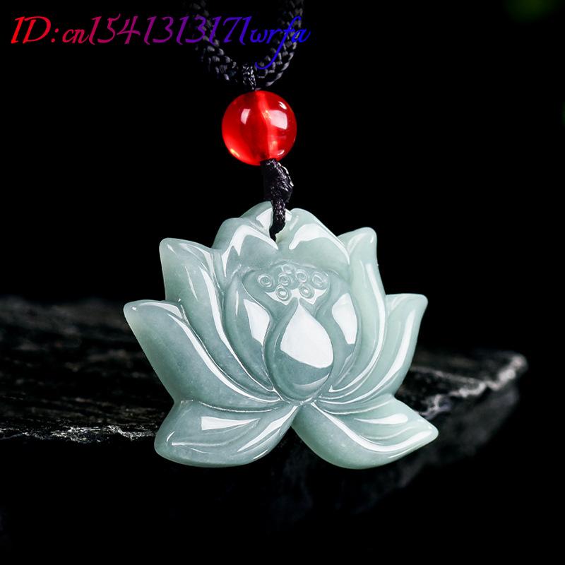 Necklaces - Myanmar Jadeit Lotus Wisiorek Naszyjnik Urok