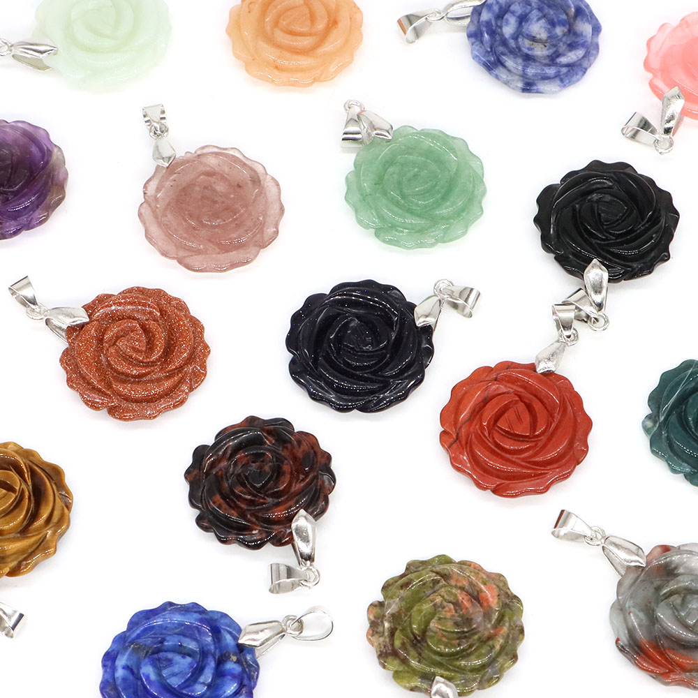 1'' Róża z Kamienia Naturalneg – Crystal Pendant Necklace Natural Stone recenzja i cena
