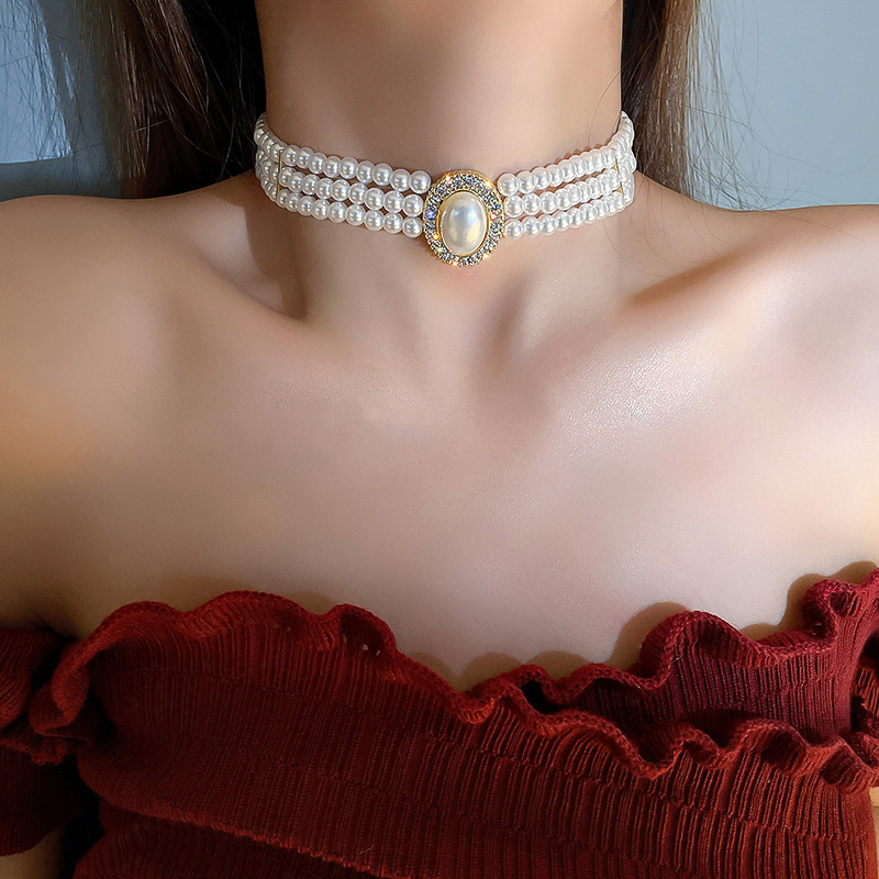 Luksusowy trójwarstwowy obroża – Pearl Choker Necklace Vintage recenzja i cena